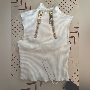 Are You Am I - White crop Top Gold Oversized Zippers, NWT,